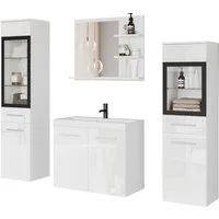 welltime Badmöbel-Set MADRIT, (Komplett-Set, 5-St., mit Waschbecken), Waschtisch inkl. Waschbecken, Badschrank, Hochschrank, Spiegel