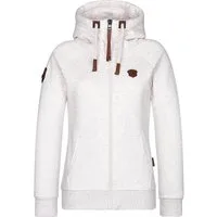naketano Sweatjacke Damen mit Kapuze, Kängurutasche, tailliert, melierte Sweatware, Raglan Kordelzug, Rippbündchen, Kunstleder-Logo, casual, Streetwear, Langarm