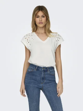 JDY - JDYROSE LIFE S/S EMB TOP JRS Cloud Dancer - Gr. - S