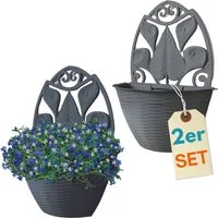 GarPet Blumentopf 2er Set Blumentopf Wand Topf Pflanzen Halterung Anthrazit Rattan
