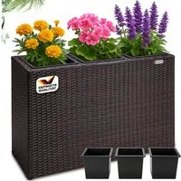 Casaria Pflanzkübel, 3 Innentöpfe Herausnehmbar Polyrattan 83x30,5x60cm Blumentopf Braun