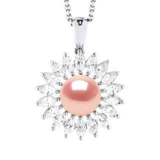 SUN Halskette Süßwasserperlenschmuck 8-9mm Rose 925