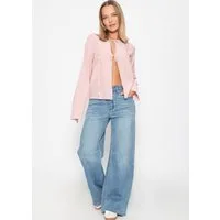 SASSYCLASSY Langarmbluse Feminine Bluse Damen mit Rüschen und Schleifen Luftige Damenbluse langarm aus Baumwolle zum Binden Beige Rosa Schwarz