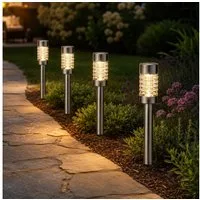 MARELIDA LED Solarleuchte 4er Set Solar Wegleuchten Gartenleuchten Stabbeleuchtung H: 29cm, LED Classic, warmweiß (2100K bis 3000K)