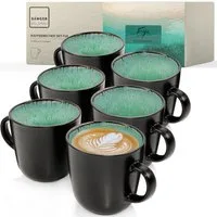 SÄNGER Becher Set Fiji Grün Schwarz, 6-tlg., Steingut, 6 tlg. Kaffeebecher Set, Handmade, VALUE COLLECTION