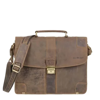 Aktentasche Leder 2 Hauptfächer antikbraun 38x30cm A4 | Greenburry Vintage Schultertasche für Herren und Damen. Hochwertige Business Ledertasche.