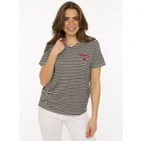 Zwillingsherz T-Shirt "Heimatgefühl" V-Neck, gestreift, kleines Motiv gestickt mit Anker