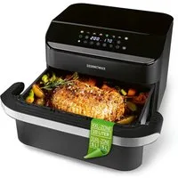 GOURMETmaxx Heißluftfritteuse Vario-Kammer-Heißluftfritteuse, 10 l (2 x 5) - Color-Touchscreen & 8 Programme, 2400 W, GOURMETmaxx Vario-Kammer-Heißluftfritteuse 10 Liter // 2 x 5 Liter