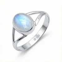 mantraroma Silberring HARDIN aus 925 Silber mit Regenbogen Mondstein (Ring mit Schmuckbeutel), Damenring aus 925er Silber