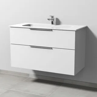Sanipa 3way Keramik-Set Design Keramik-Waschtisch und Unterbau mit 2 Auszügen, Weiß-Soft UM48143
