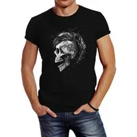 Neverless Print-Shirt Herren T-Shirt Punk Mohawk Skull Totenkopf Irokese Shirt Slim Fit mit Print