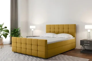 Boxspringbett Schlafzimmerbett SENON 200x200cm Stoff Gelb inkl. Bettkasten