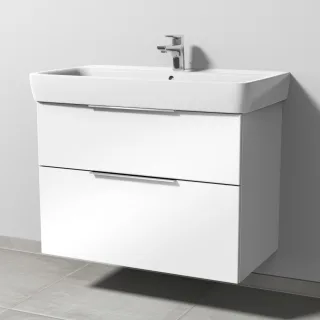 Sanipa 3way Waschtischunterbau zu Geberit Renova Plan Waschtisch mit 2 Auszügen, Weiß-Glanz UF87978