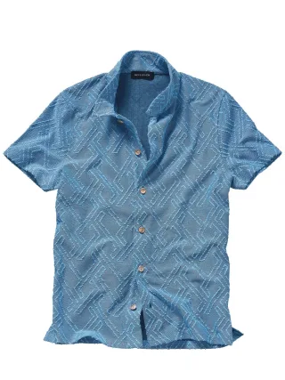 Mey & Edlich Herren Rasterwerk-Polo Blau 100 % Baumwolle