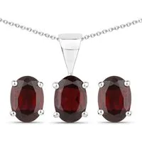Vira Jewels Paar Ohrstecker Silber 925 rhodiniert Ohrringe und Halskette mit echtem Granat