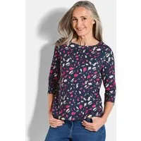 GOLDNER Print-Shirt Florales Jerseyshirt mit Paisley-Muster Baumwollshirt mit U-Boot-Ausschnitt und 3/4-Ärmeln