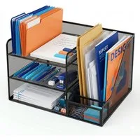 relaxdays Briefablage Schreibtisch Organizer Metall 5 Ablagen, schwarz