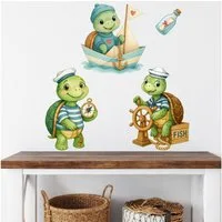 Sunnywall Wandtattoo Aufkleber Maritim Schildkröte - maritime Wanddeko für Kinderzimmer, selbstklebend, konturgeschnitten, rückstandslos entfernbar