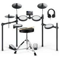 Donner E-Drum DED-70 Upgraded E-Drum Kit 150 Töne 15 Schlagzeug-Kits+ Unterricht,Komplettset, Sitzhocker, Kopfhörer, Integrierte Effekte, Leichtgewichtig, Programmierbar, Wetterbeständig