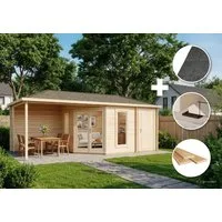 Alpholz Gartenhaus Holz Set - 5-Eck Liwa mit Anbau Natur Inkl. Boden & Dacheind., BxT: 728x317 cm, (Set), in Naturbelassen Inkl. Fußboden & Dacheindeckung