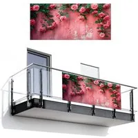 MuchoWow Balkonsichtschutz Rosa - Blumen - Rosen - Blätter (1-St) Balkon Sichtschutz 90x200, Windschutz für Zaun PVC, 200x90 cm