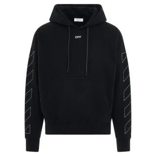 Off-White Off Stitch Diag Design Skate Fit Schwarzer Kapuzenpullover
