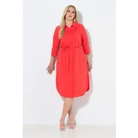 Ulla Popken Midikleid Hemdblusenkleid A-Linie Gürtel Hemdkragen 3/4-Arm