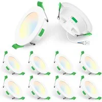ALUSSO LED Einbaustrahler 10er-Set, 230 V, 68-78 mm, Dimmbar, 5 W, ultraflach, 460 Lm, Warmweiß 3000 K, Neutralweiß 4000 K, Kaltweiß 6500 K, Weiß