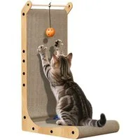 Dogat Kratzbrett L formiges Kratzbrett mit Spielkugel, 68cm, B×T×H: 42×29×68cm & 38x24x48 cm, zur Wandmontage, Kratzmatte