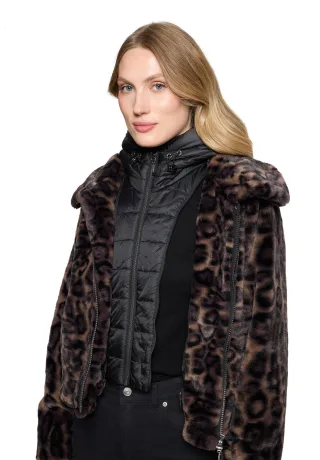 AMBER & JUNE - Plüschjacke Taupe/Black - Gr. - 44