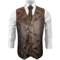 Paul Malone Anzugweste Herren Hochzeitsweste mit Plastron Set 2tlg paisley - Bräutigam (Set, 2-tlg., mit Weste und Plastron) braun V96, Gr. 48 (XS)