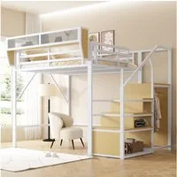 Odikalo Hochbett Jugendbett Metallbett 90x200 140x200 Sicherheitsleiter Staufach