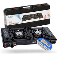 ZMC Gaskocher Doppel Kartuschenkocher 2 flammig Geeignet für Camping Outdoor,Wandern, (automatische Piezo-Zündung Wärmeleistung: 2,3KW, Automatische Piezo-Zündung, Piezo-Zündung), Gaskocher Campingkocher Herd Gasherd Ofen Butan Gas Kochfeld Indoor