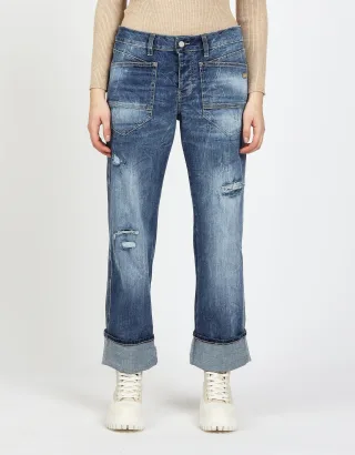 GANG Damen Jeans 94ROBERTA - loose fit Jeans grey blue destroy