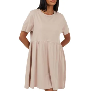 Brave Soul - Minikleid für Damen, Rundhalsausschnitt, Baumwolle, kurzärmlig (Graubeige)