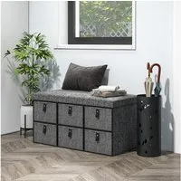HOMCOM Sitzbank Schuhbank mit 6 Boxen für 6 Paar Schuhe (Schuhtruhe, 1-St., Garderobenbank), für Diele, Flur, Grau, 76,5 x 38 x 38 cm