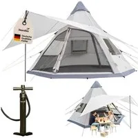 Skandika Tipi-Zelt Luftzelt Tipi Hetta 460 Air Protect, Aufblasbares Familienzelt, Personen: 6 (2 Eingänge mit Doppeltüren aus Moskitonetz und Verdunkelung), 2,95 m Stehhöhe, 3000 mm Wassersäule, eingenähter Zeltboden, UV 50+