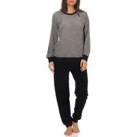 Normann Pyjama Damen Frottee Schlafanzug mit Bündchen in Streifenoptik - 291 13 781