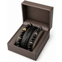 Jungengel Armband Herren Männer Accessoire 3-Teilig Schmuck Set Leder Naturstein Perlen (3-tlg., 3-teiliges Armband-Set), Geschenkbox, Edles Accessoire mit Magnetverschluss, stilvoll verpackt