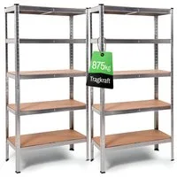 ONDIS24 Schwerlastregal Metallregal Thomas, Lagerregal 90 x 40 x 180 (H) cm, Kellerregal, 2-tlg., 875kg Steckregal mit 5 Einlegeböden, Werkstattregal 5X 175kg belastbar