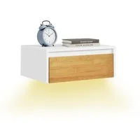 SoBuy Nachttisch FBT174, Nachtschrank Nachttisch hängend, Wandregal Bettablage, Wandschrank mit Bewegungssensor Licht, mit Schublade, Schlafzimmer
