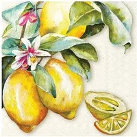 Ambiente Luxury Paper Products Papierserviette, Servietten Papier 33x33cm 3-lagig Zitronen mit Blüten Motiv 20 Stk.