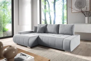 Ecksofa Schlafsofa ELMO Stoff Monolith Hellgrau Ottomane Links