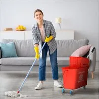 HOMCOM Putzeimer 20 Fahreimer, (Wischwagen, 1-tlg., Putzwage), mit Presse 2 Kammern Rot