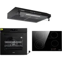 KB Elements Backofen-Set Einbaubackofen 60 cm mit 4-Zonen Glaskeramik Kochfeld 60 cm, mit 2-fach-Teleskopauszug, AQUA CLEAN, Einbaubackofen Full Touch mit 15 Funktionen, Air Fry Funktion