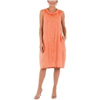 dy_mode Midikleid Damen Leinenkleid Luftiges Midi Sommerkleid Ballonkleid Strandkleid in Unifarbe, Wasserfallkragen, mit seitlichen Eingriffstaschen