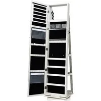 COSTWAY Schmuckschrank stehend, mit Spiegel & Regal, drehbar, abschließbar