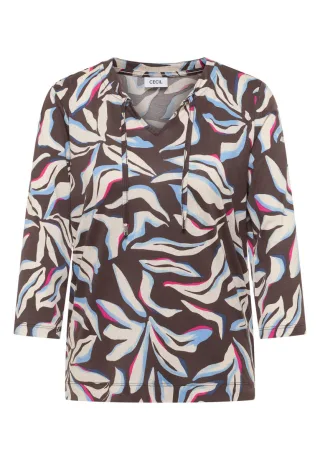 Cecil - Tunika-Shirt mit Allover-Print und 3/4-Ärmeln braun - Gr. - S