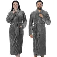Gräfenstayn Unisex-Bademantel Damen Herren Kuschelfleece Bademantel Größe S-XXXL, warm & kuschelig, Waden bis Knöchellang, Fronttaschen, Gürtel, S-XXXL