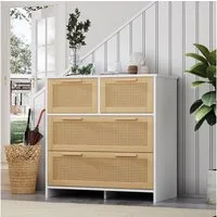 Celya Sideboard Sideboard 4-Schubladen-Rattanschrank mit Massivholzgriffen (Maße: B80/H80/T38 cm), Geeignet für Schlafzimmer, Wohnzimmer, Esszimmer, Flur